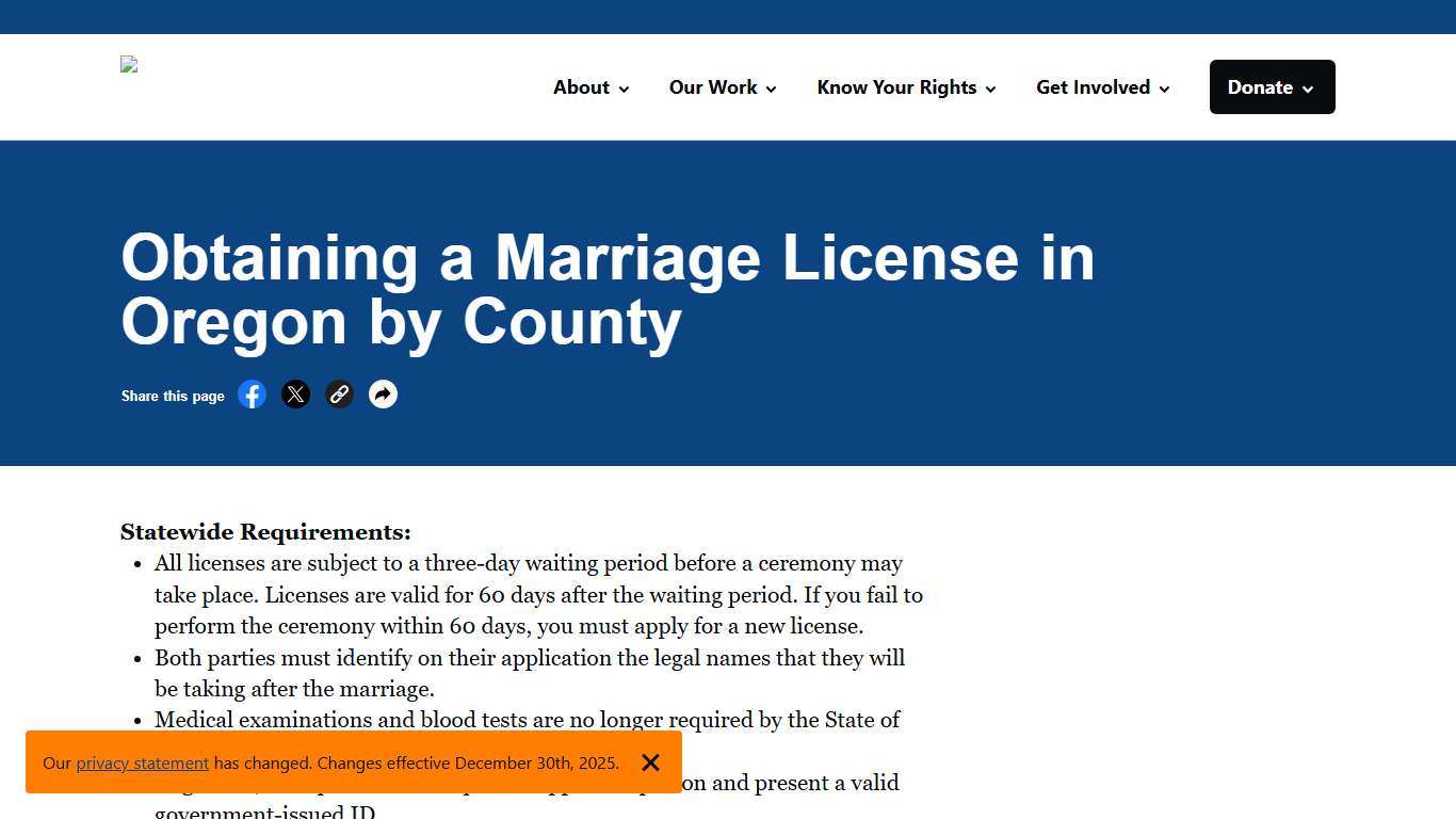 Obtaining a Marriage License in Oregon by County - ACLU of Oregon