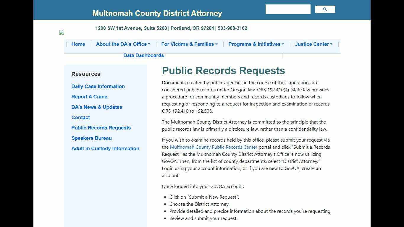 Public Records Requests Multnomah County District Attorney
